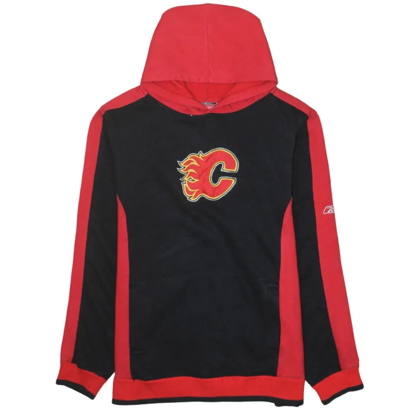 Reebok Black Red Hoodie Women’s XLarge Embroidered Calgary Flames Logo Fleece Pullover Sweatshirt sold by Vintage Club