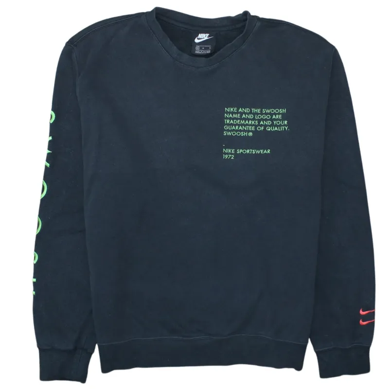 Nike Black Sweatshirt Men's Medium Printed Swoosh Sleeve Text Chest Logo Pullover Top sold by Vintage Club