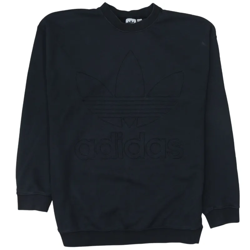 Adidas Black Sweatshirt Women's Large Embroidered Trefoil Logo Crewneck Pullover Top sold by Vintage Club