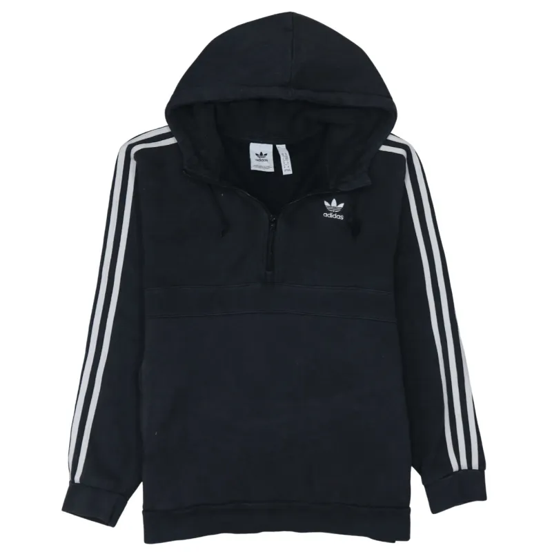 Adidas Black Hoodie Men's Medium Trefoil Embroidered Logo Three Stripe Half Zip Sweatshirt made by Adidas