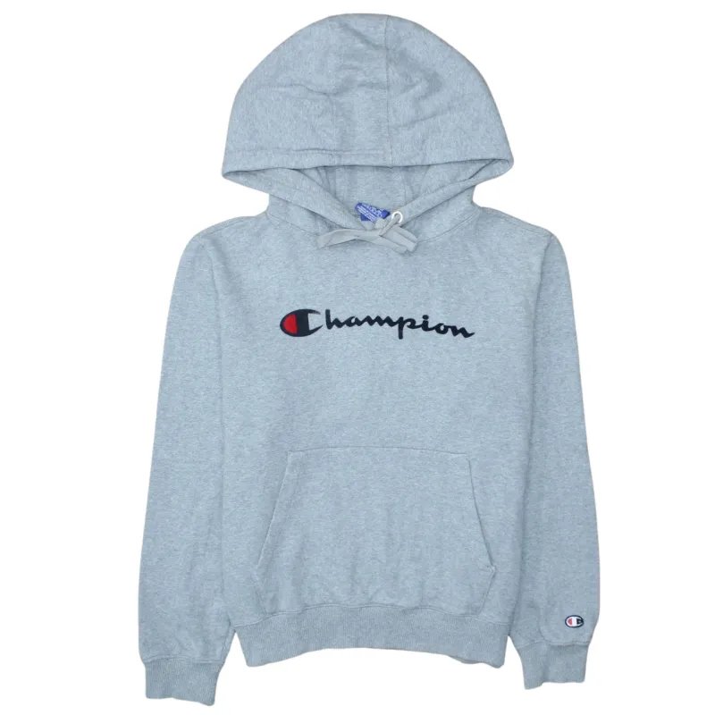 Champion Grey Hoodie Men’s Medium Embroidered Script Logo Front Pocket Pullover Sweatshirt sold by Vintage Club