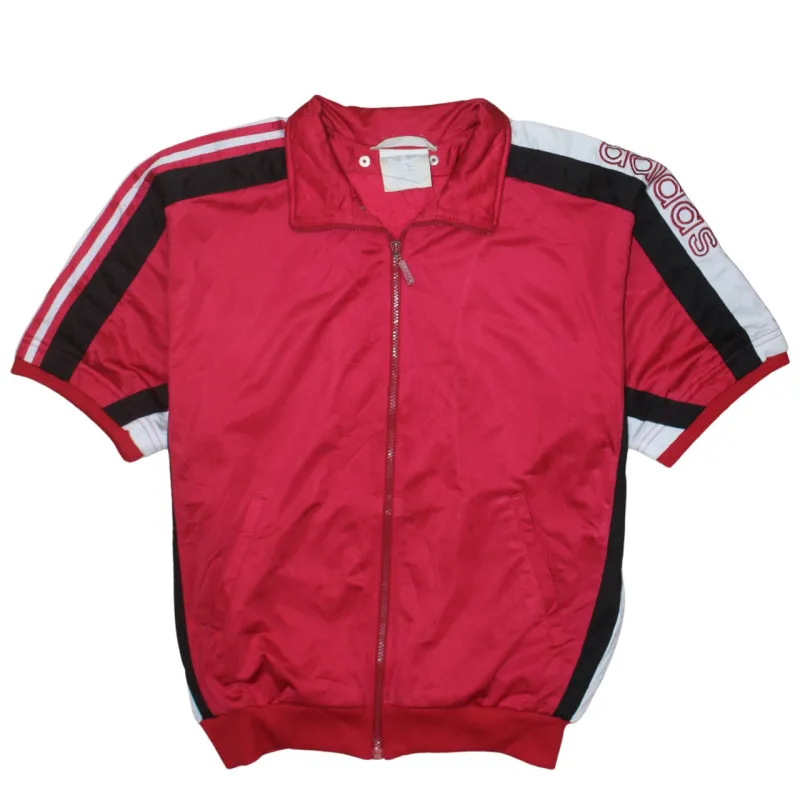 Adidas Burgundy Red Jacket Women’s Medium Short Sleeve Zip Logo Stripe Track Top sold by Vintage Club