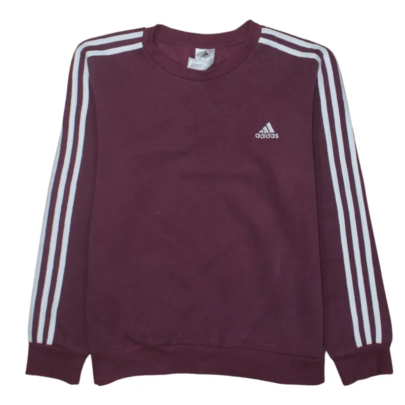 Adidas Burgundy Red Sweatshirt Women's Large Embroidered Chest Logo Three Stripe Sleeves Pullover Jumper sold by Vintage Club