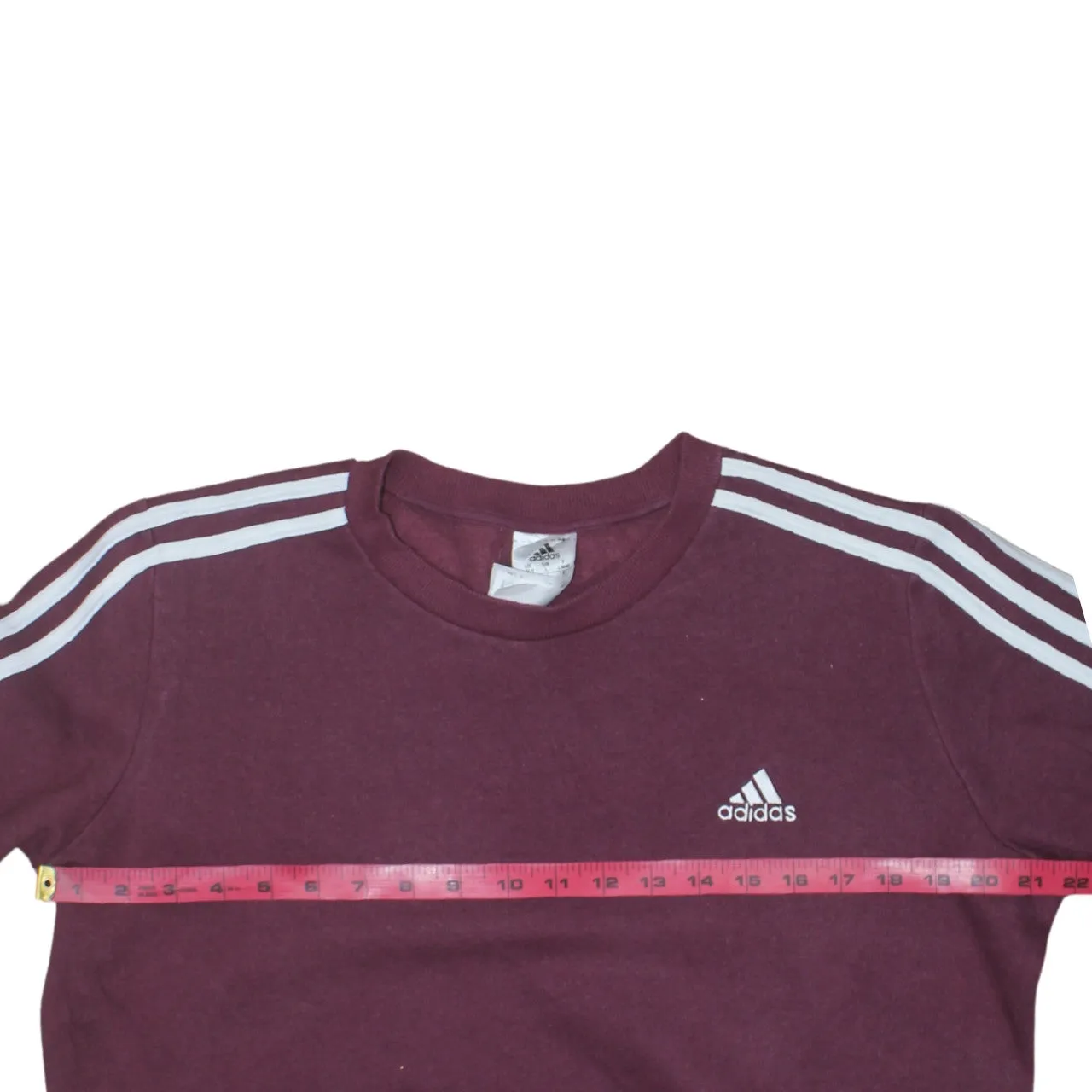 Adidas Burgundy Red Sweatshirt Women's Large Embroidered Chest Logo Three Stripe Sleeves Pullover Jumper sold by Vintage Club product image thumbnail 5