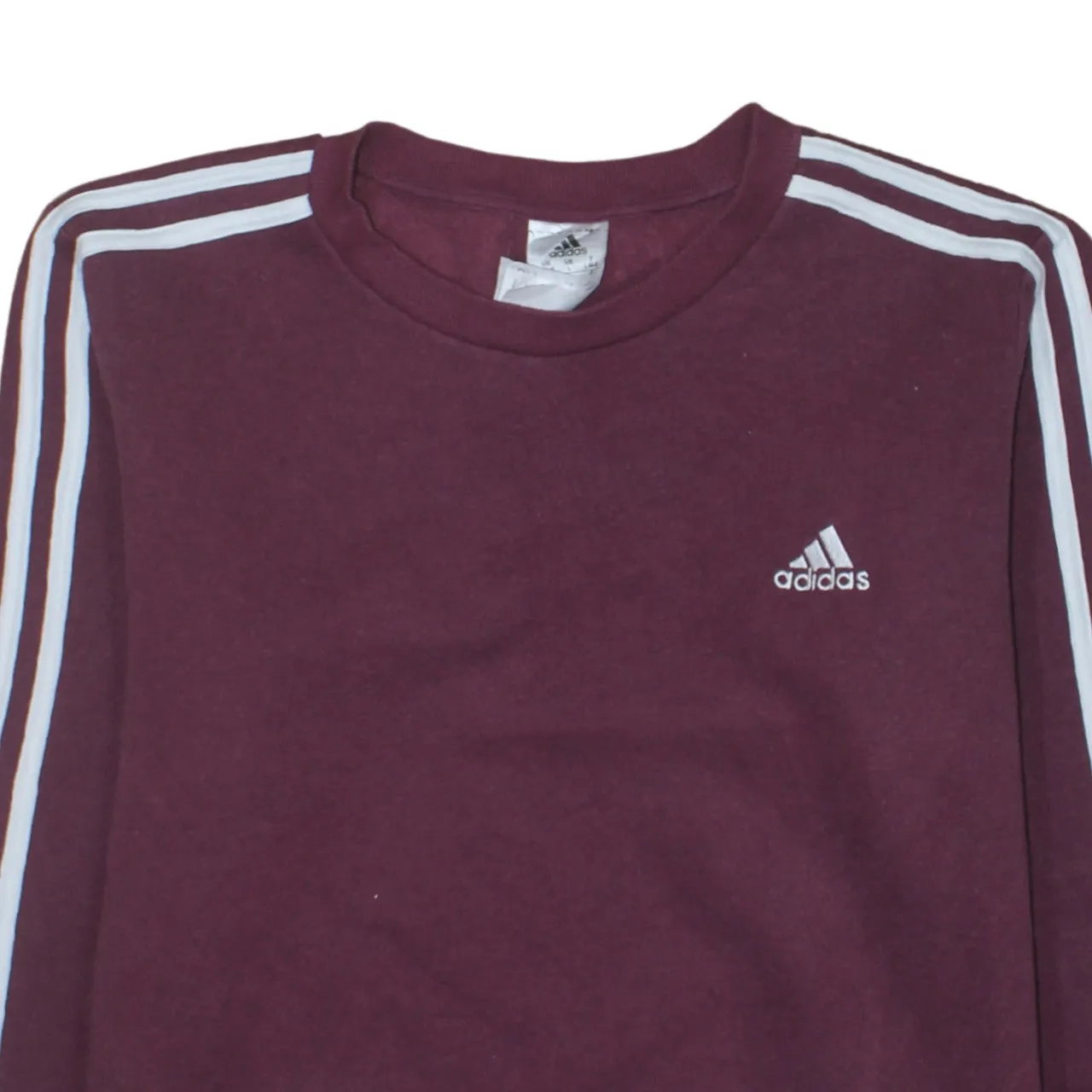 Adidas Burgundy Red Sweatshirt Women's Large Embroidered Chest Logo Three Stripe Sleeves Pullover Jumper sold by Vintage Club product image thumbnail 3