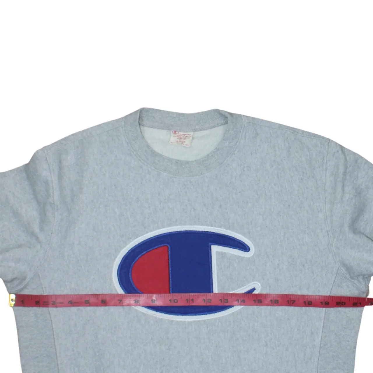 Champion Grey Sweatshirt Women’s Large Big C Logo Embroidered Chest Crewneck Pullover Fleece Top sold by Vintage Club product image thumbnail 5