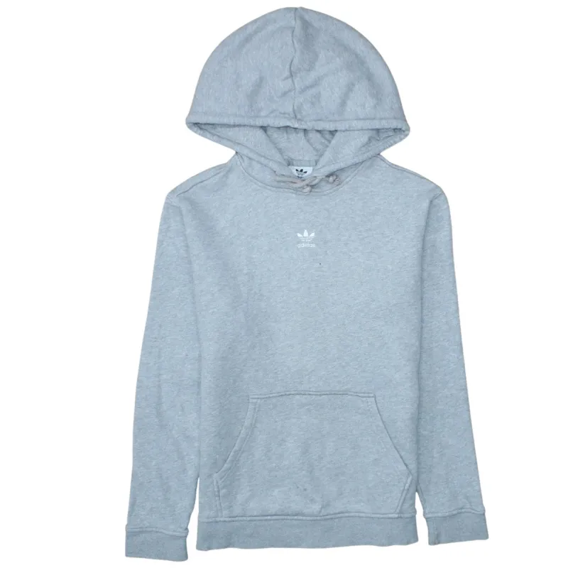 Adidas Light Grey Hoodie Women's Small Trefoil Printed Logo Front Pocket Pullover Sweatshirt sold by Vintage Club