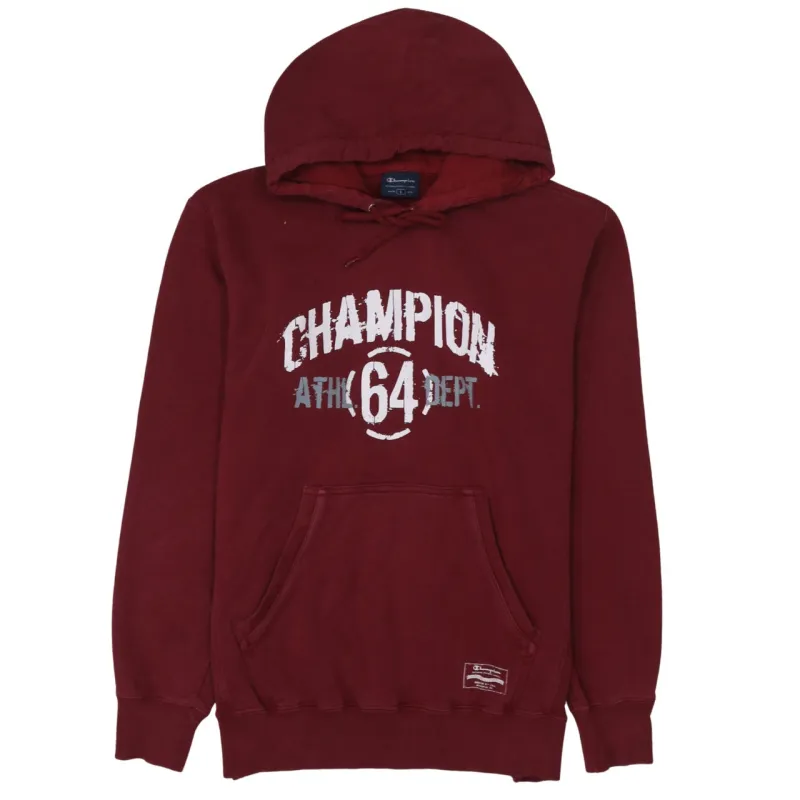 Champion Burgundy Red Hoodie Women's Large Printed Logo Athl Dept 64 Pullover Sweatshirt sold by Vintage Club