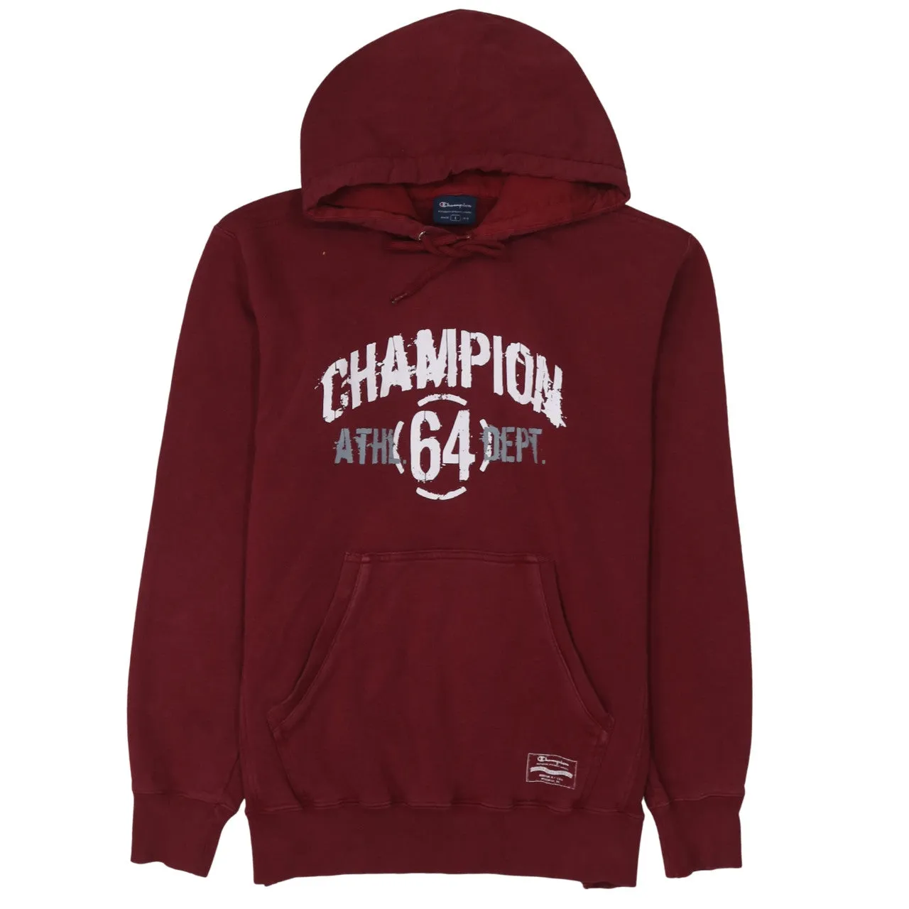 Champion Burgundy Red Hoodie Women's Large Printed Logo Athl Dept 64 Pullover Sweatshirt sold by Vintage Club