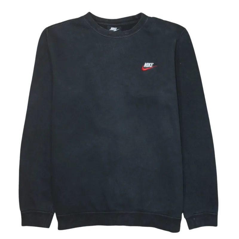 Nike Black Sweatshirt Men's Medium Embroidered Mini Swoosh Logo Crewneck Pullover Top sold by Vintage Club