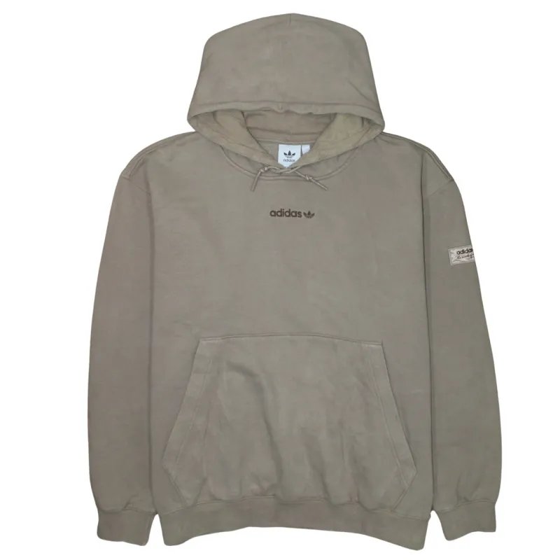 Adidas Beige Hoodie Men’s XXLarge Embroidered Trefoil Logo Front Pouch Fleece Pullover Sweatshirt sold by Vintage Club