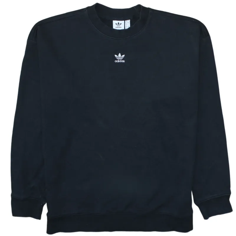 Adidas Black Sweatshirt Women's Medium Embroidered Trefoil Logo Crewneck Pullover Top made by Adidas