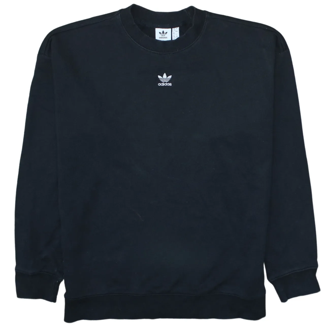 Adidas Black Sweatshirt Women's Medium Embroidered Trefoil Logo Crewneck Pullover Top sold by Vintage Club
