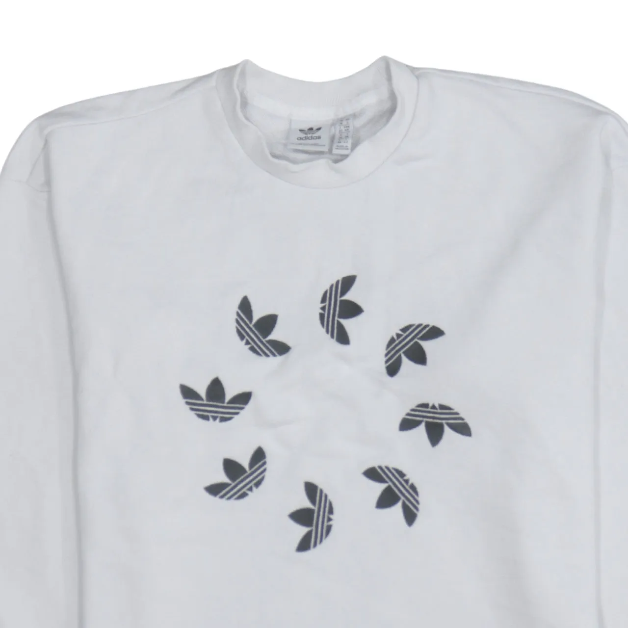 Adidas White Sweatshirt Women’s Small Printed Trefoil Circle Logo Crewneck Pullover Top sold by Vintage Club product image thumbnail 3