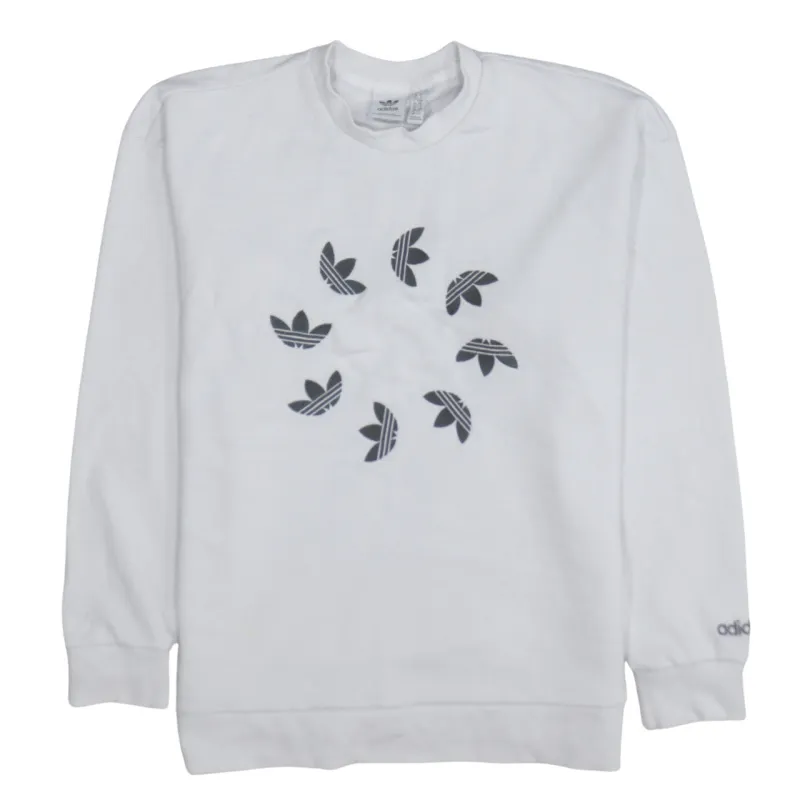Adidas White Sweatshirt Women’s Small Printed Trefoil Circle Logo Crewneck Pullover Top made by Adidas