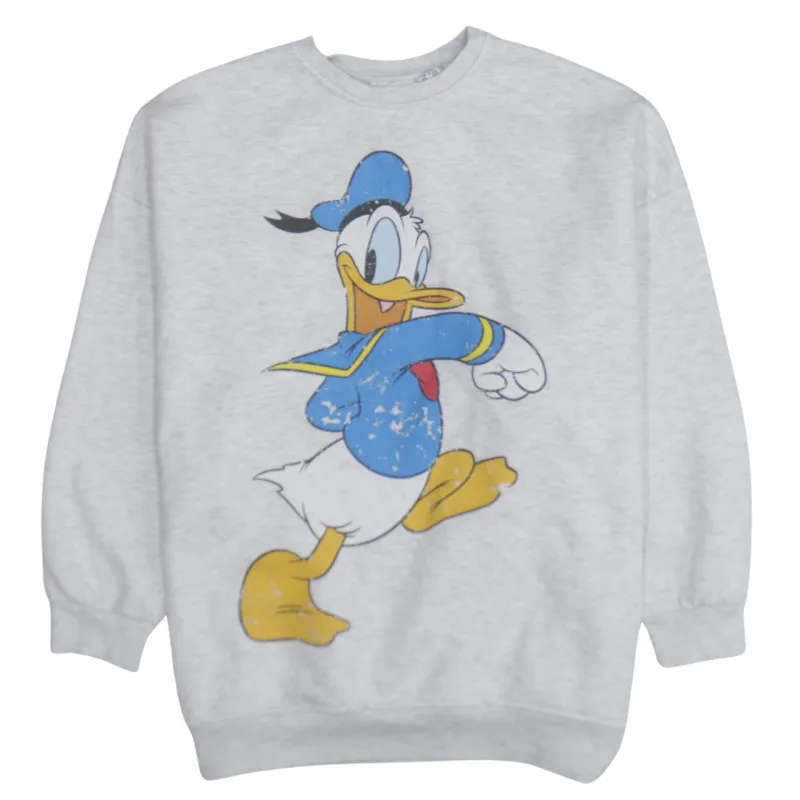 Disney Grey Donald Duck Sweatshirt Women's Medium Printed Front Back Graphic Pullover Top sold by Vintage Club
