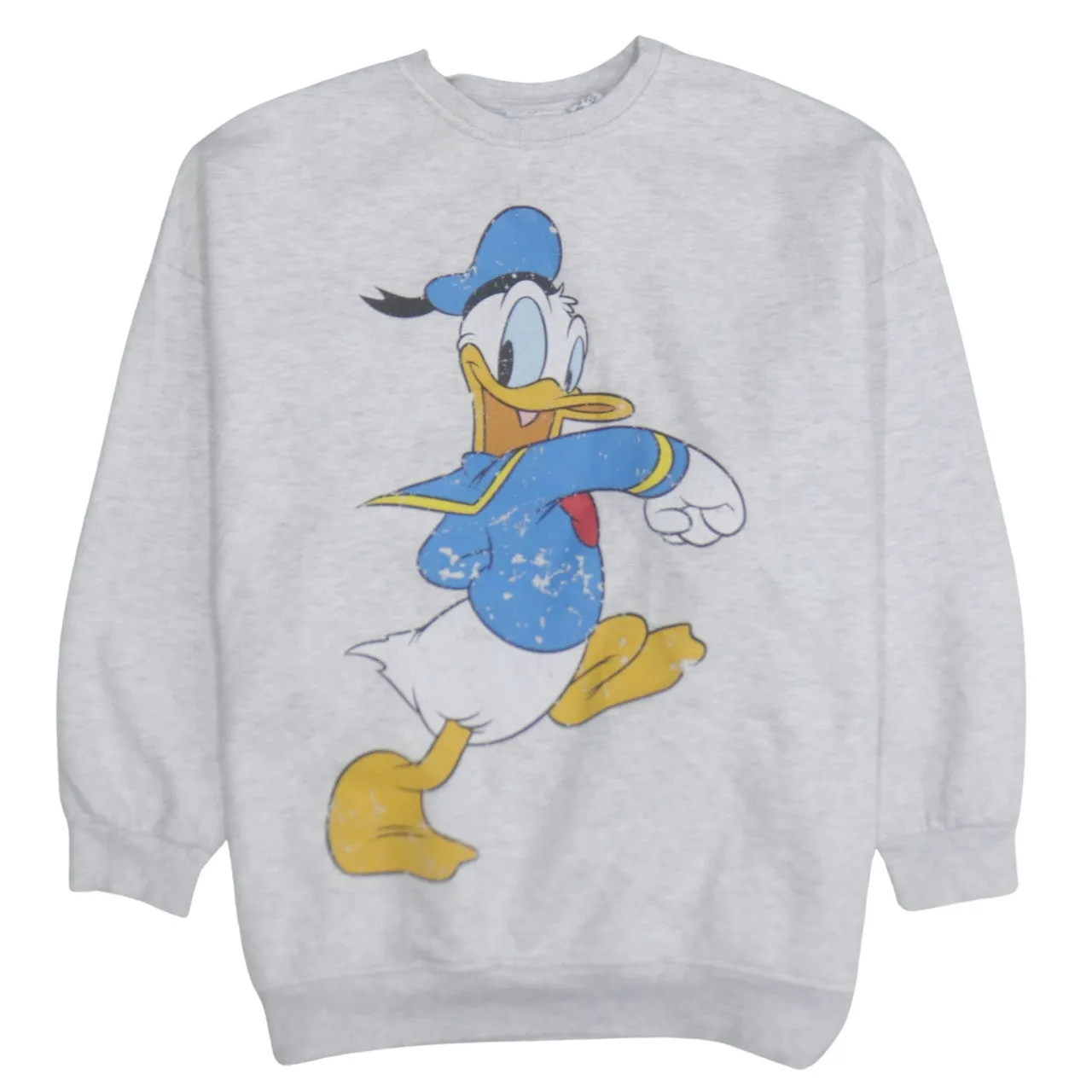 Disney Grey Donald Duck Sweatshirt Women's Medium Printed Front Back Graphic Pullover Top sold by Vintage Club