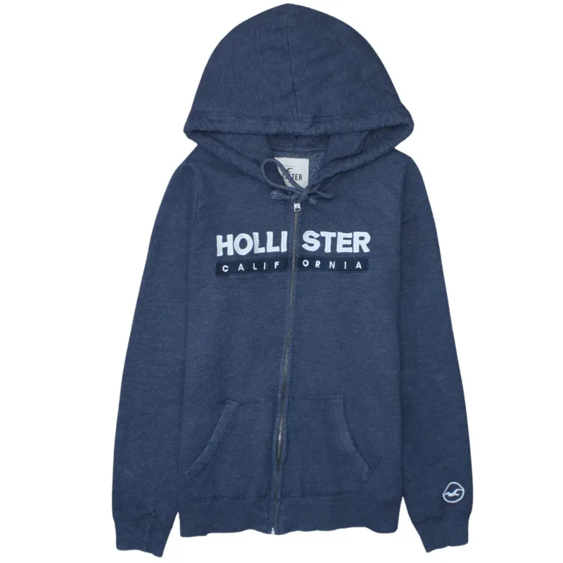Hollister Navy Blue Zip Hoodie Women’s Large Embroidered Logo Split Pocket Fleece Top sold by Vintage Club