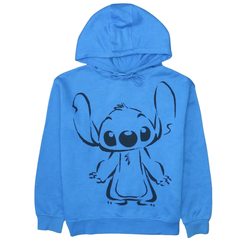 Disney Blue Hoodie Women’s Medium Printed Stitch Graphic Pullover Fleece Sweatshirt Top made by Disney
