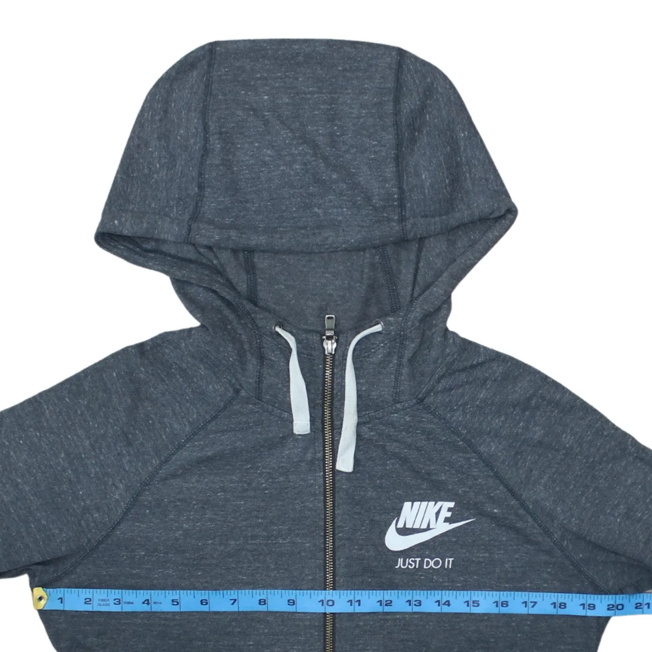 Nike Dark Grey Zip Hoodie Women’s Medium Printed Just Do It Logo Pockets Sweatshirt sold by Vintage Club product image thumbnail 5