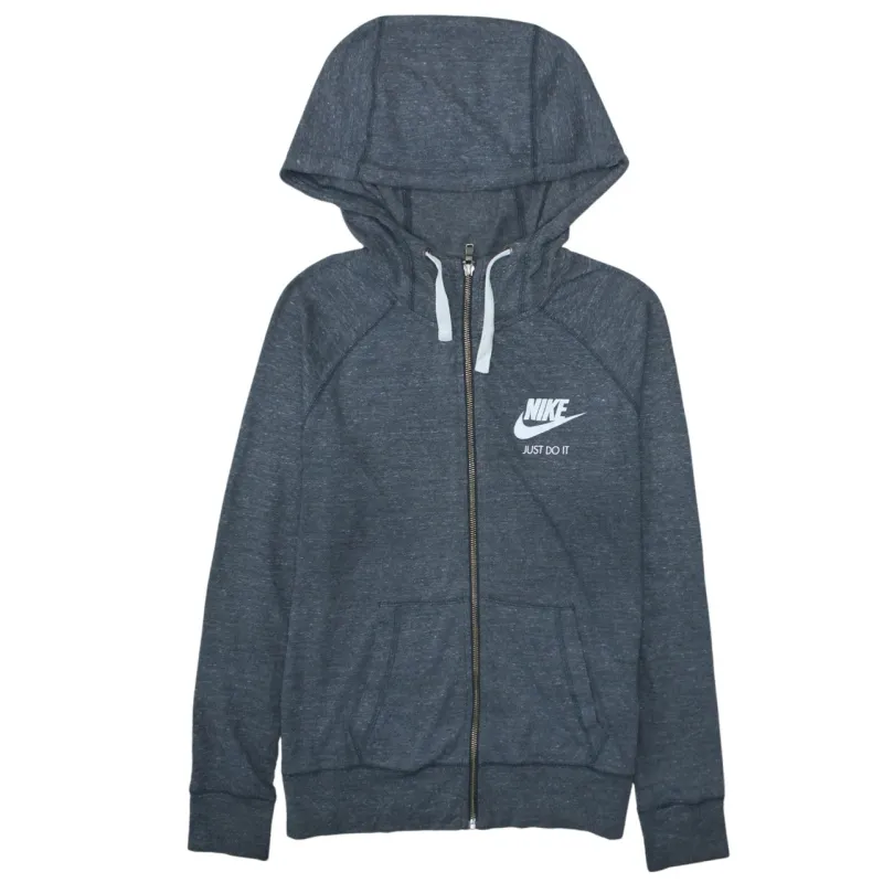 Nike Dark Grey Zip Hoodie Women’s Medium Printed Just Do It Logo Pockets Sweatshirt made by Nike