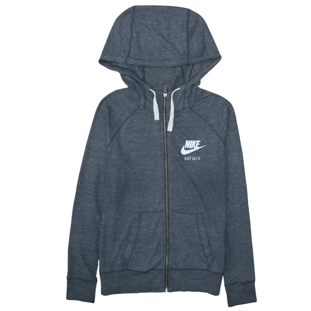 Nike Dark Grey Zip Hoodie Women’s Medium Printed Just Do It Logo Pockets Sweatshirt sold by Vintage Club