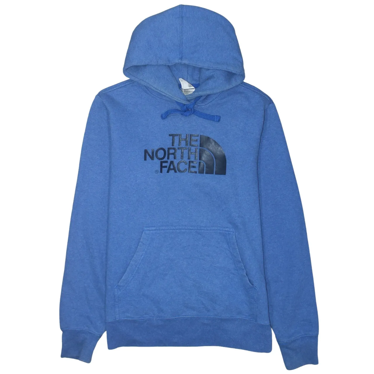 The North Face Blue Hoodie Men's Small Printed Logo Front Pouch Fleece Pullover Sweatshirt sold by Vintage Club