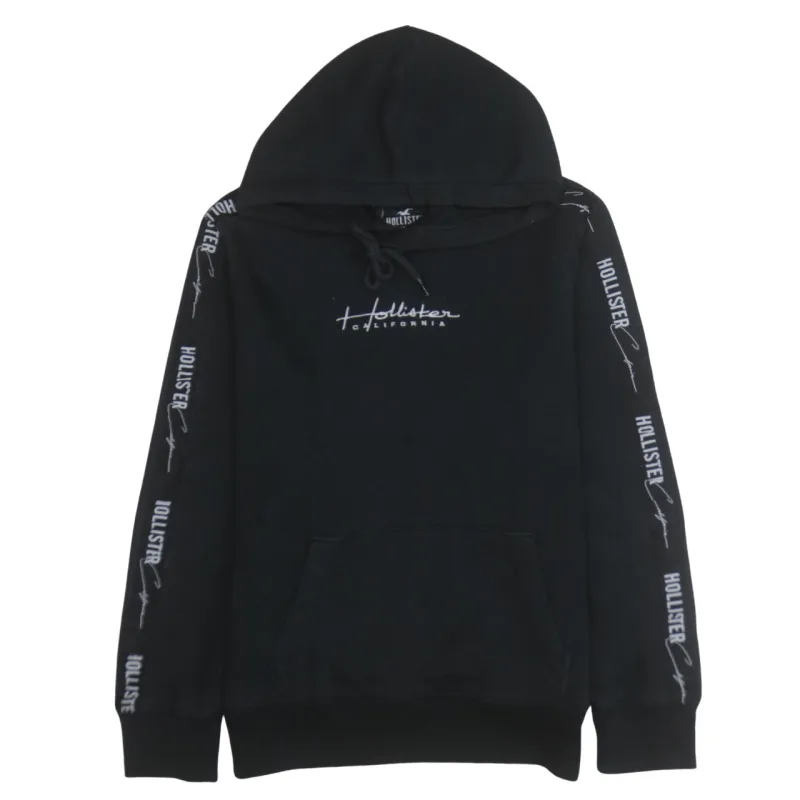 Hollister Black Hoodie Men’s XSmall Embroidered Chest Logo Branded Sleeve Tape Pullover sold by Vintage Club