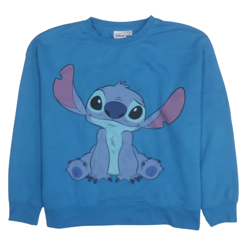 Disney Blue Sweatshirt Women’s Large Printed Stitch Graphic Crewneck Pullover Top sold by Vintage Club