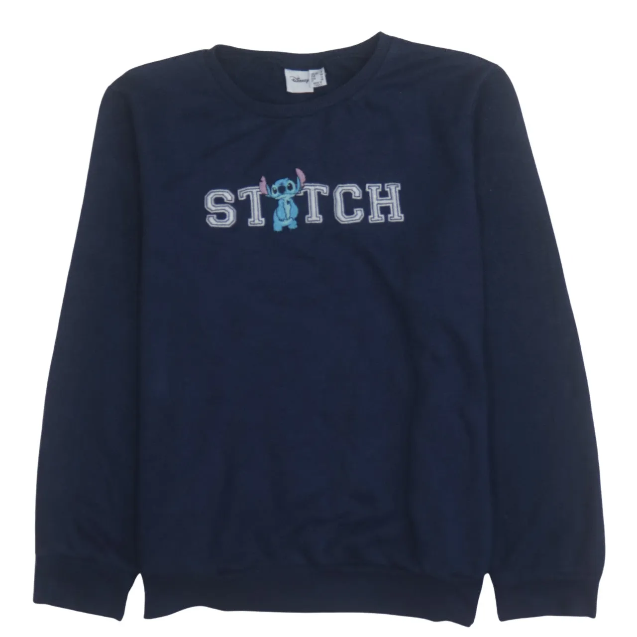 Disney Navy Blue Sweatshirt Women’s UK 16 Embroidered Stitch Logo Fleece Pullover Top sold by Vintage Club