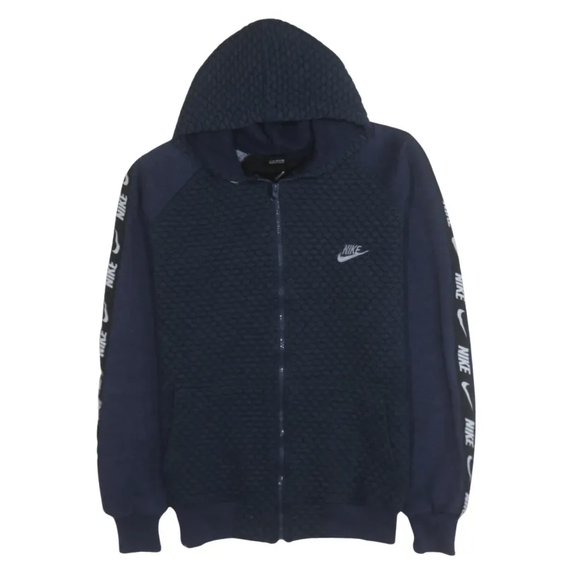Nike Navy Blue Full Zip Hoodie Women’s XXLarge Textured Panel Sleeve Logo Tape Sweatshirt sold by Vintage Club