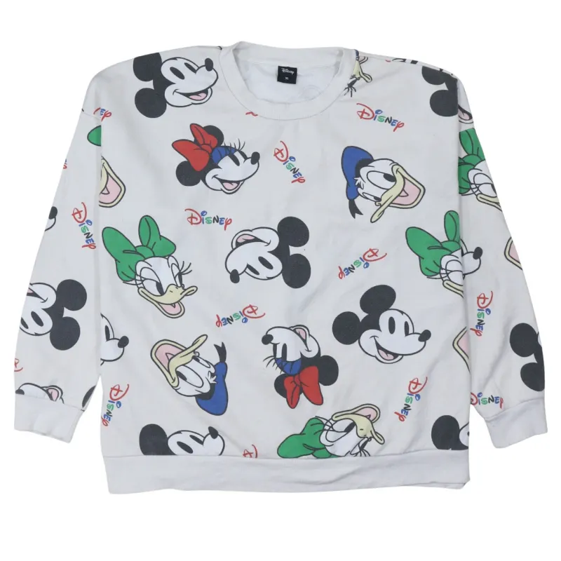 Disney White Sweatshirt Women’s XLarge All Over Mickey Minnie Donald Daisy Print Pullover Top sold by Vintage Club