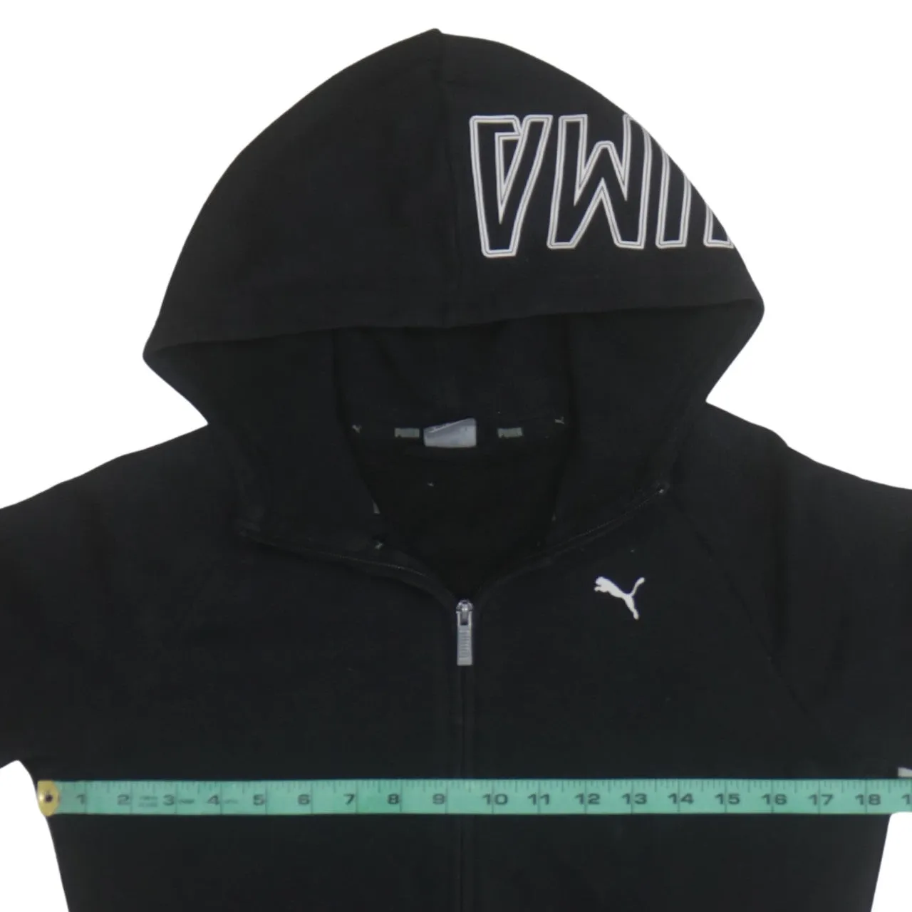 Puma Black Full Zip Hoodie Women’s Small Embroidered Logo Printed Hood Casual Top sold by Vintage Club product image thumbnail 5