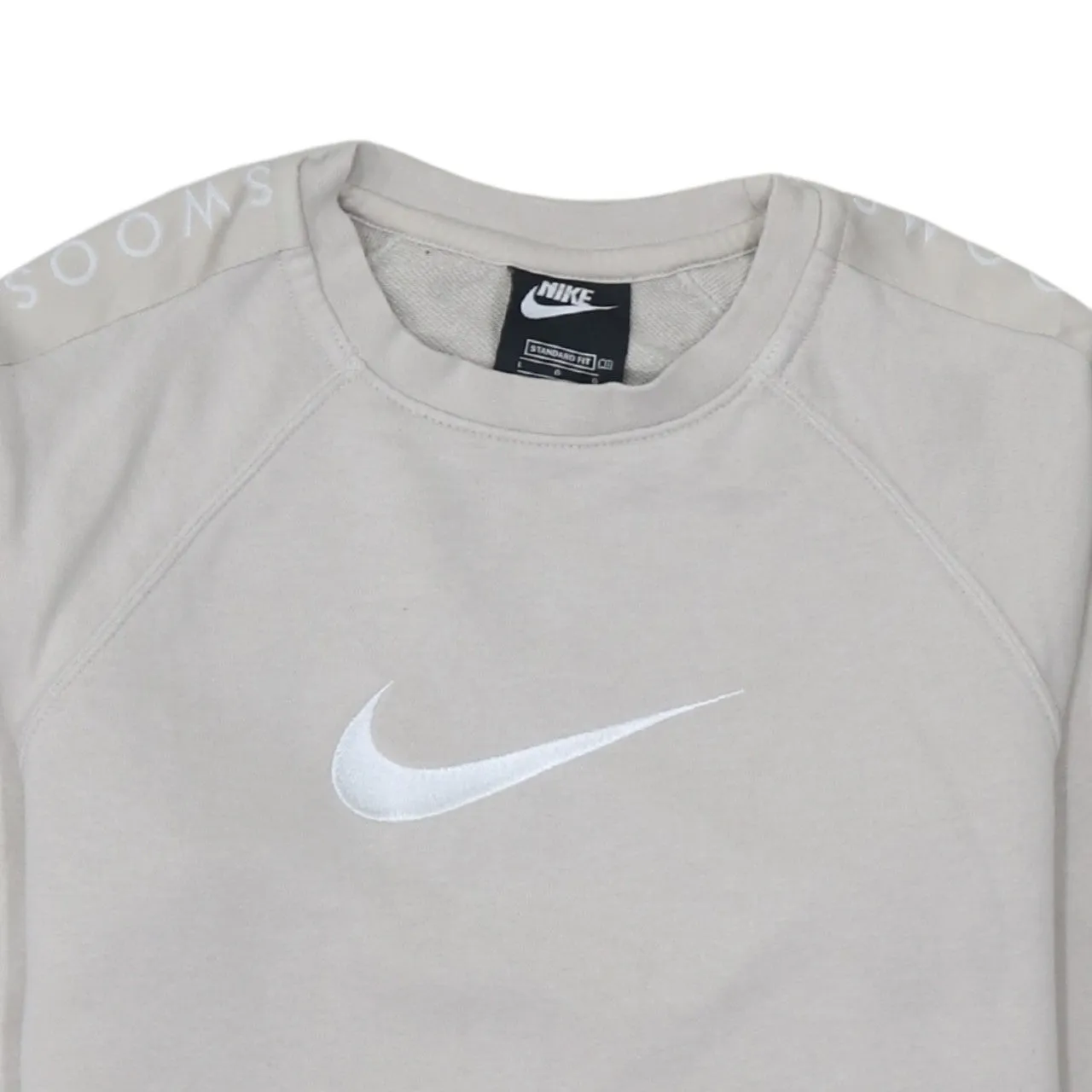 Nike Beige Cream Sweatshirt Men's Large Embroidered Swoosh Logo Sleeve Print Pullover Top sold by Vintage Club product image thumbnail 3