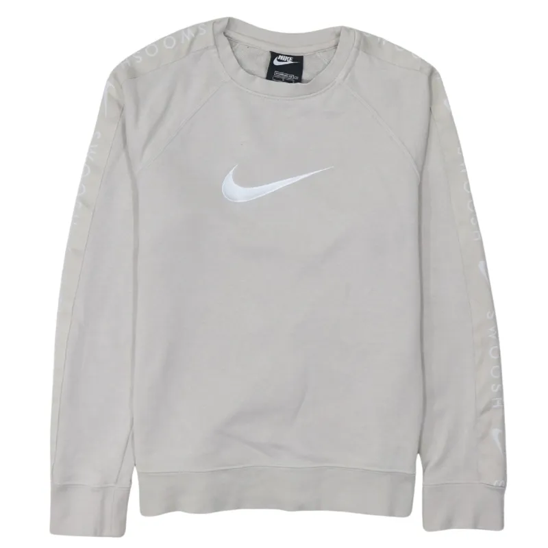 Nike Beige Cream Sweatshirt Men's Large Embroidered Swoosh Logo Sleeve Print Pullover Top made by Nike