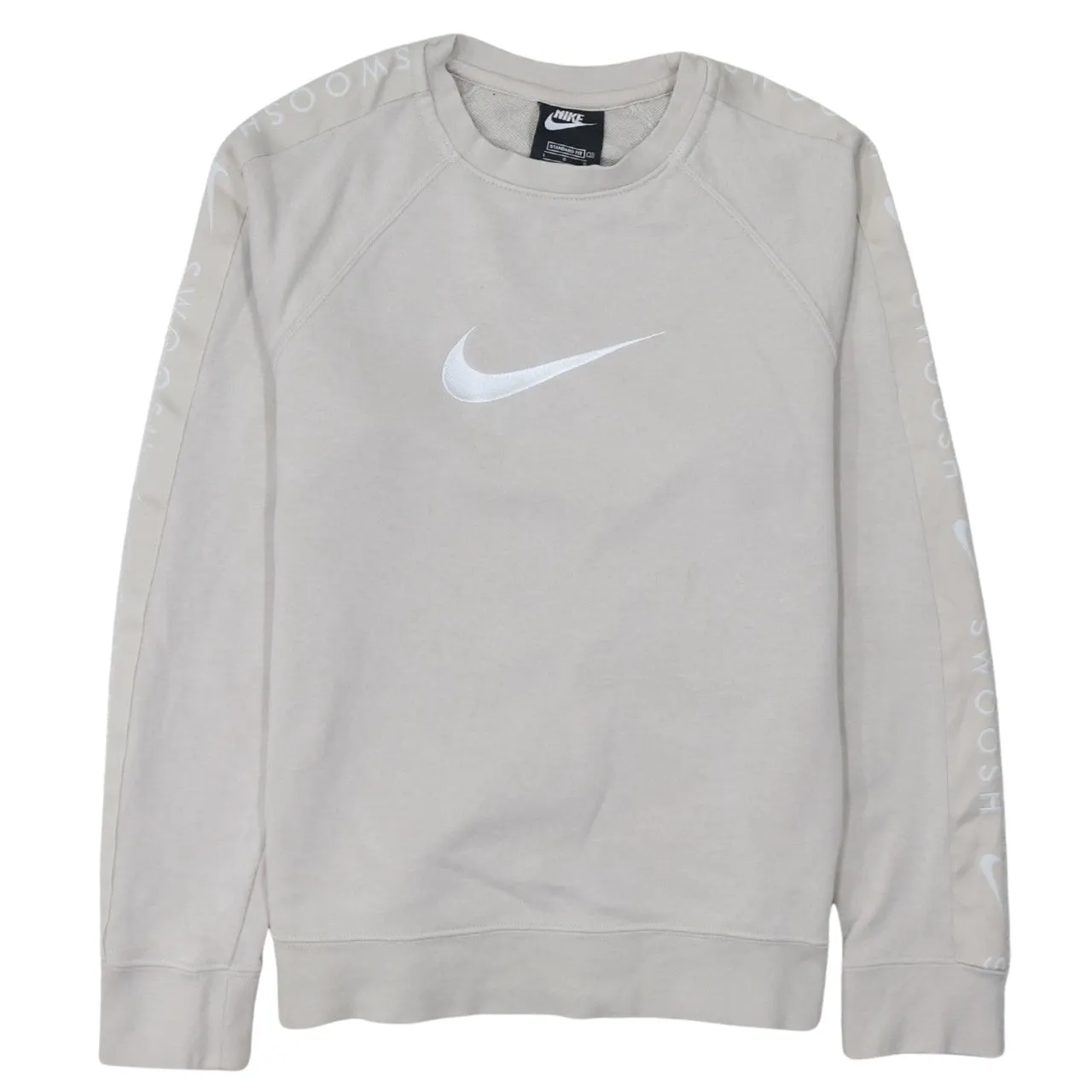 Nike Beige Cream Sweatshirt Men's Large Embroidered Swoosh Logo Sleeve Print Pullover Top sold by Vintage Club