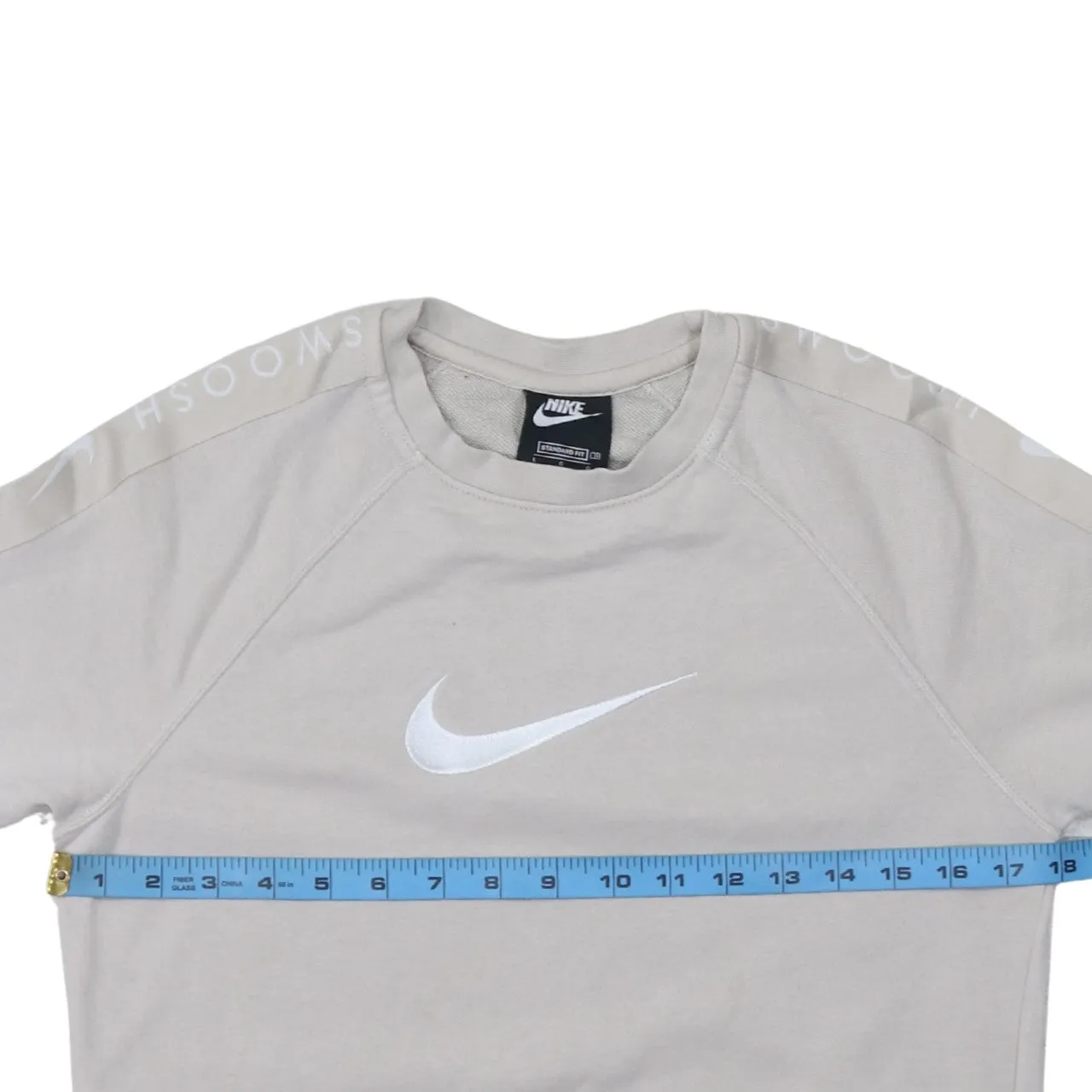 Nike Beige Cream Sweatshirt Men's Large Embroidered Swoosh Logo Sleeve Print Pullover Top sold by Vintage Club product image thumbnail 5