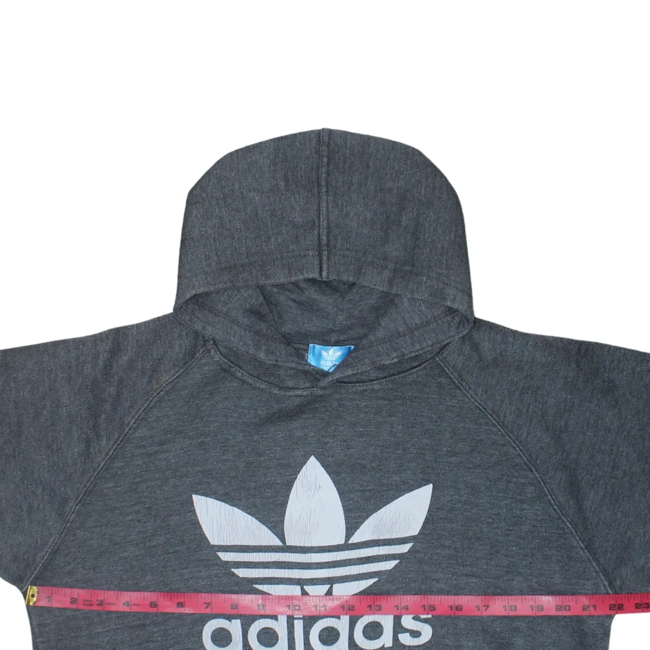 Adidas Dark Grey Hoodie Men's Medium Printed Trefoil Logo Front Pocket Pullover Sweatshirt sold by Vintage Club product image thumbnail 5