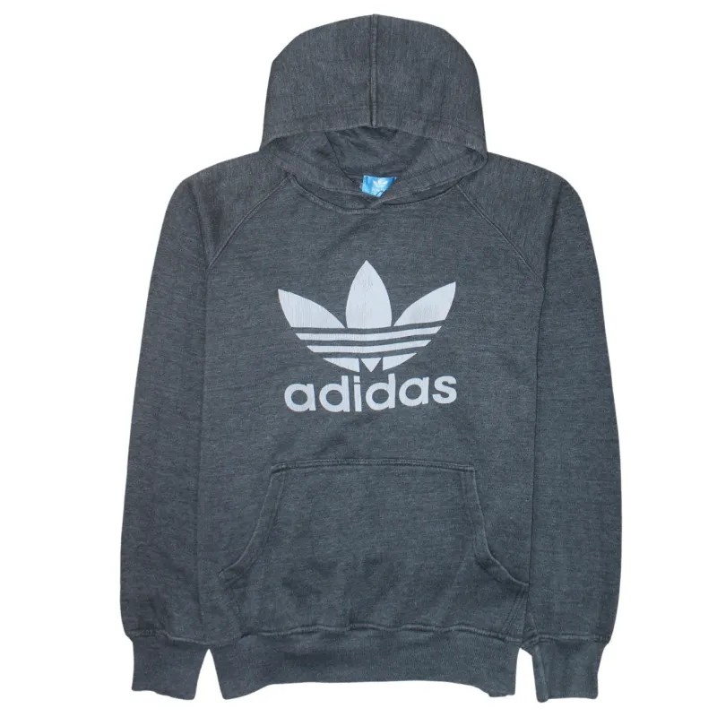 Adidas Dark Grey Hoodie Men's Medium Printed Trefoil Logo Front Pocket Pullover Sweatshirt sold by Vintage Club