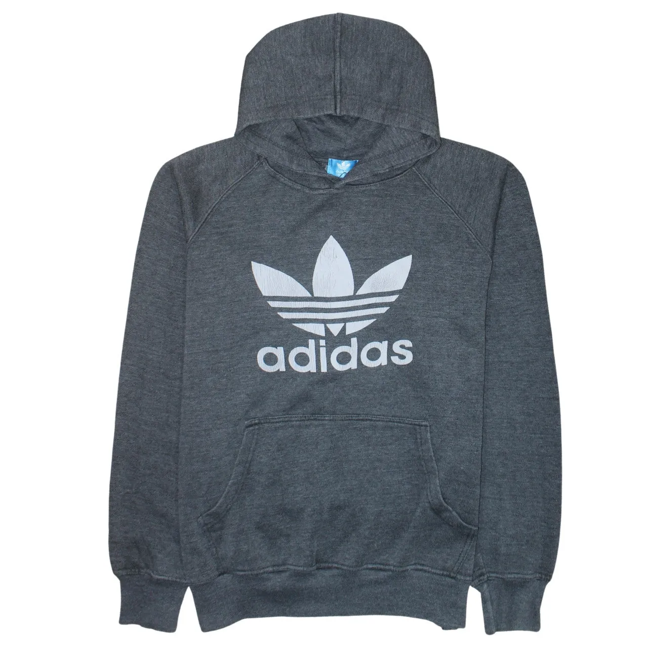 Adidas Dark Grey Hoodie Men's Medium Printed Trefoil Logo Front Pocket Pullover Sweatshirt sold by Vintage Club