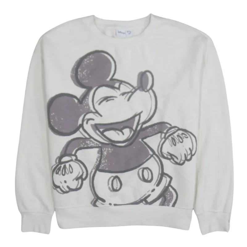 Disney Cream Sweatshirt Women’s Small Mickey Mouse Printed Graphic Pullover Jumper sold by Vintage Club