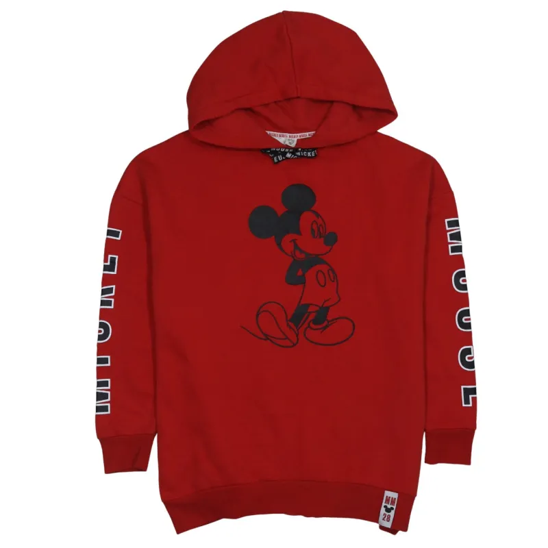 Disney Red Hoodie Women’s Small Printed Mickey Graphic Sleeve Logo Pullover Sweatshirt sold by Vintage Club
