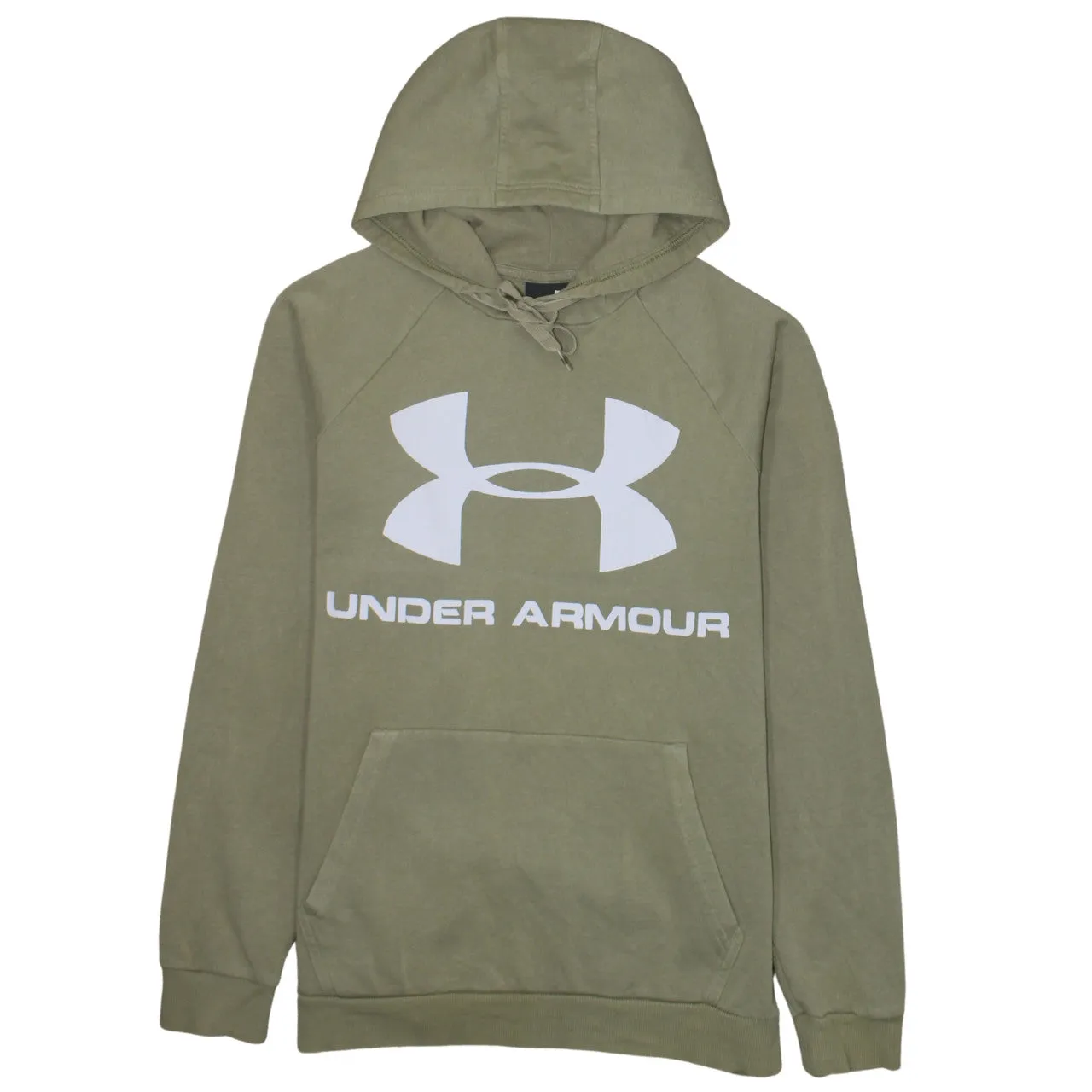 Under Armour Khaki Green Hoodie Men's Medium Printed Logo Front Pouch Pullover Sweatshirt sold by Vintage Club