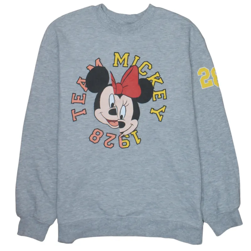Disney Grey Sweatshirt Men's Small Printed Team Mickey 1928 Graphic Crewneck Pullover sold by Vintage Club