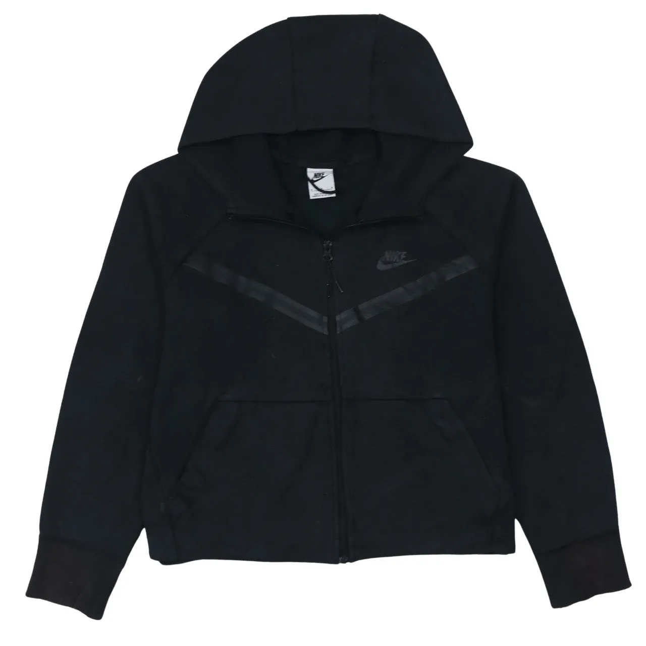 Nike Black Full Zip Hoodie Women’s Medium Chevron Tape Embroidered Logo Sweatshirt sold by Vintage Club