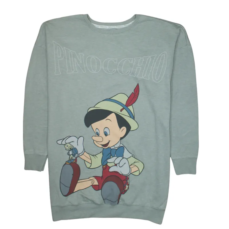 Disney Sage Green Sweatshirt Women’s Medium Pinocchio Printed Graphic Crewneck Pullover Top sold by Vintage Club