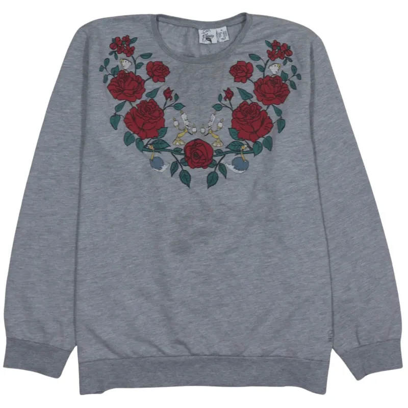 Disney Grey Sweatshirt Women’s XLarge Printed Rose Graphic Crewneck Pullover Top sold by Vintage Club