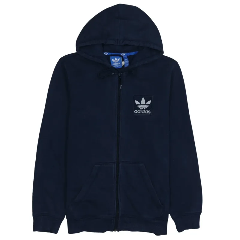 Adidas Navy Blue Full Zip Hoodie Men's Small Trefoil Chest Logo Drawstring Hood Sweatshirt sold by Vintage Club