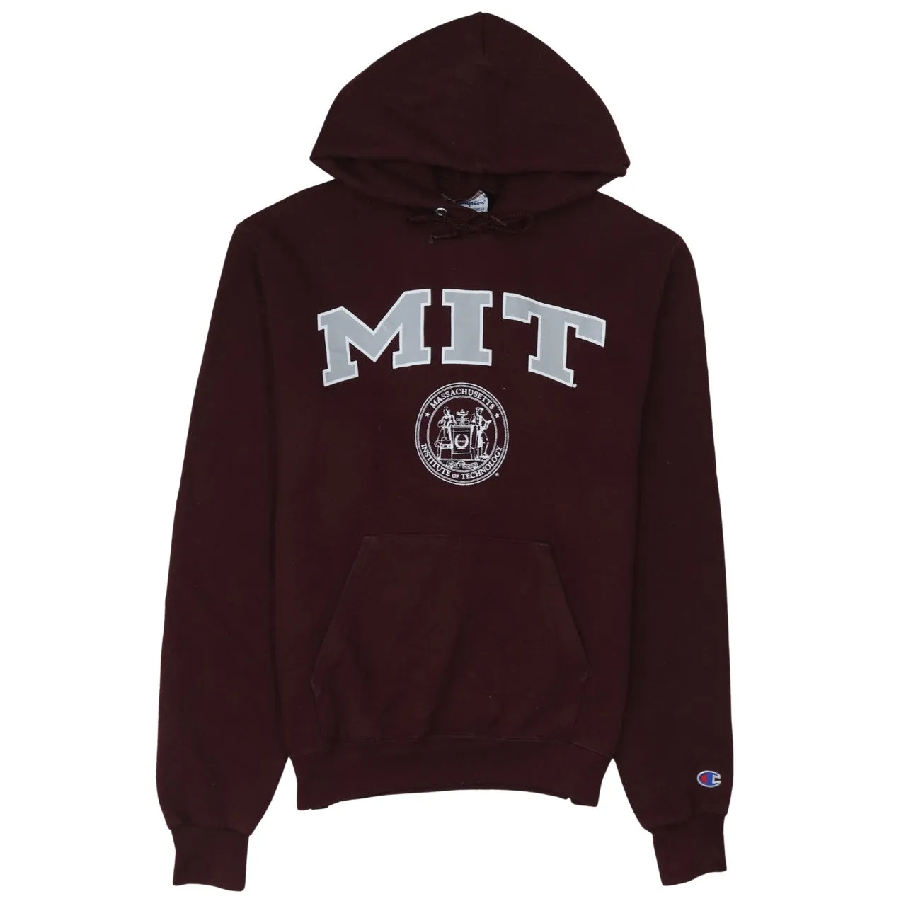 Champion Burgundy Red Hoodie Women's Small MIT Printed Logo Fleece Pullover Sweatshirt sold by Vintage Club