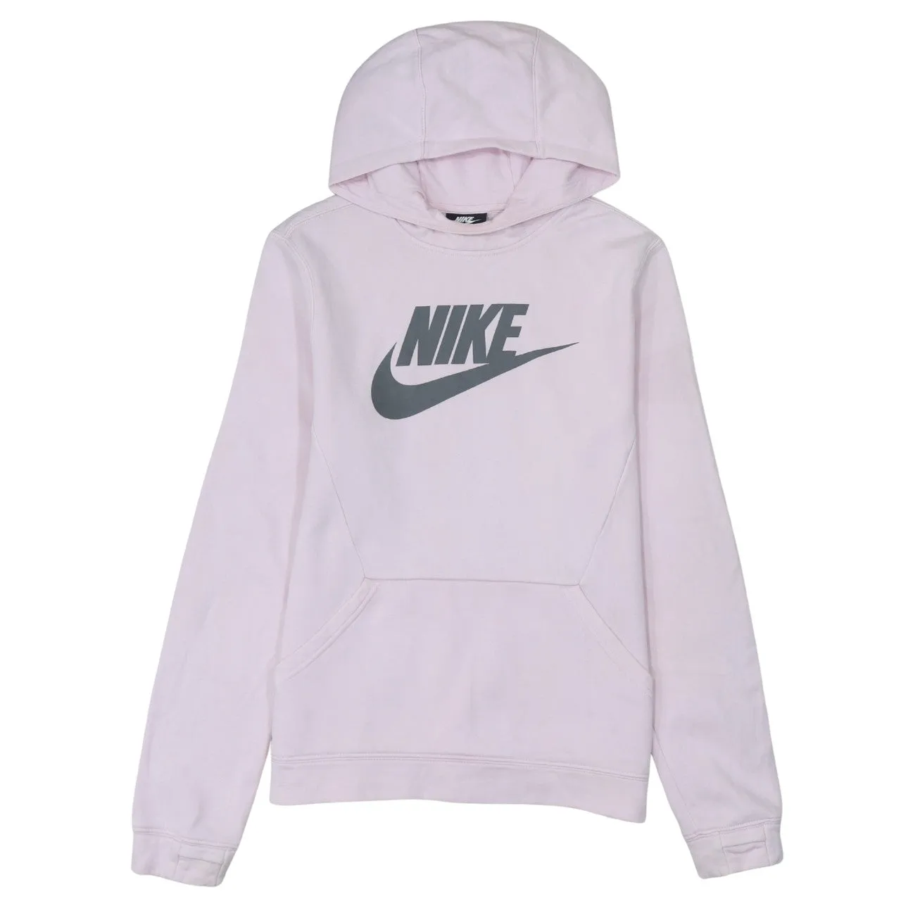 Nike Light Pink Hoodie Women’s XLarge Printed Logo Front Pouch Fleece Pullover Sweatshirt sold by Vintage Club